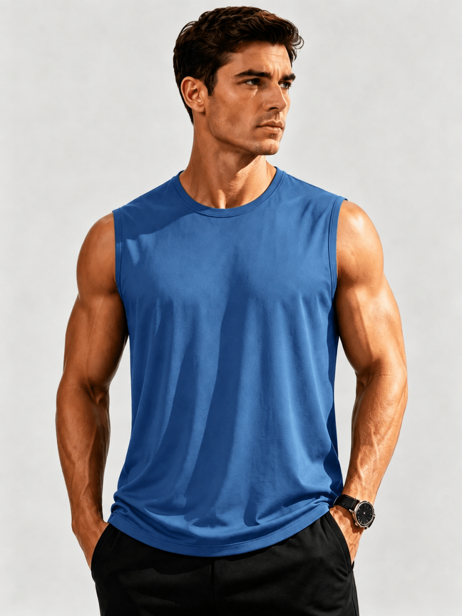 TACVASEN Blue Grey Men's Sleeveless Shirt Quick Dry UPF 50+ Gym Tank Top