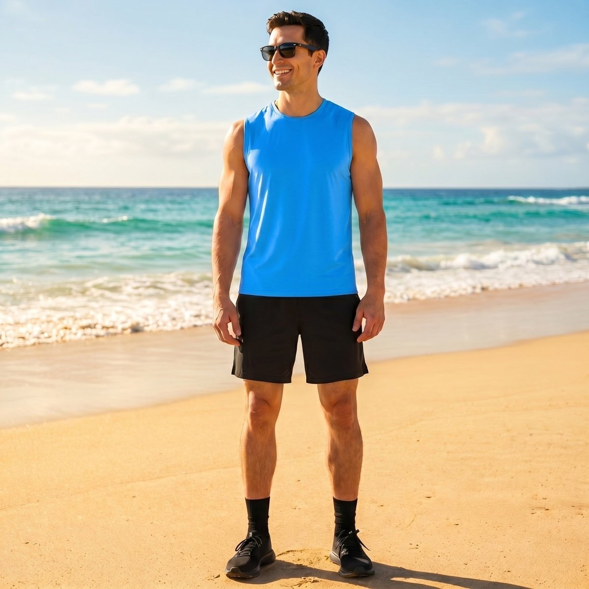 TACVASEN Azure Men's Sleeveless Shirt Quick Dry UPF 50+ Gym Tank Top