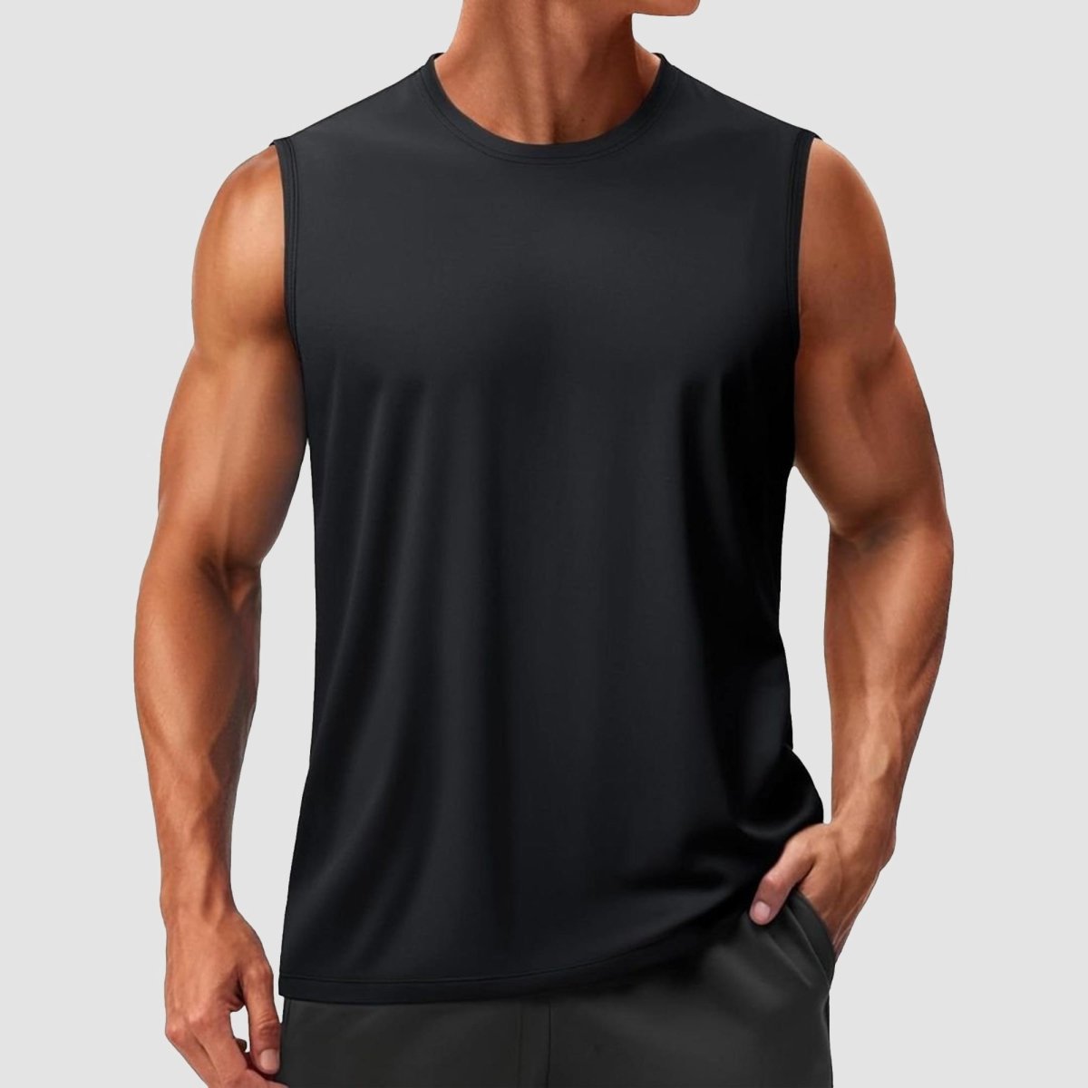 TACVASEN Black Men's Sleeveless Shirt Quick Dry UPF 50+ Gym Tank Top