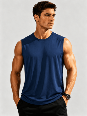 TACVASEN Navy Men's Sleeveless Shirt Quick Dry UPF 50+ Gym Tank Top