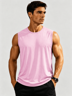 TACVASEN Pink Men's Sleeveless Shirt Quick Dry UPF 50+ Gym Tank Top