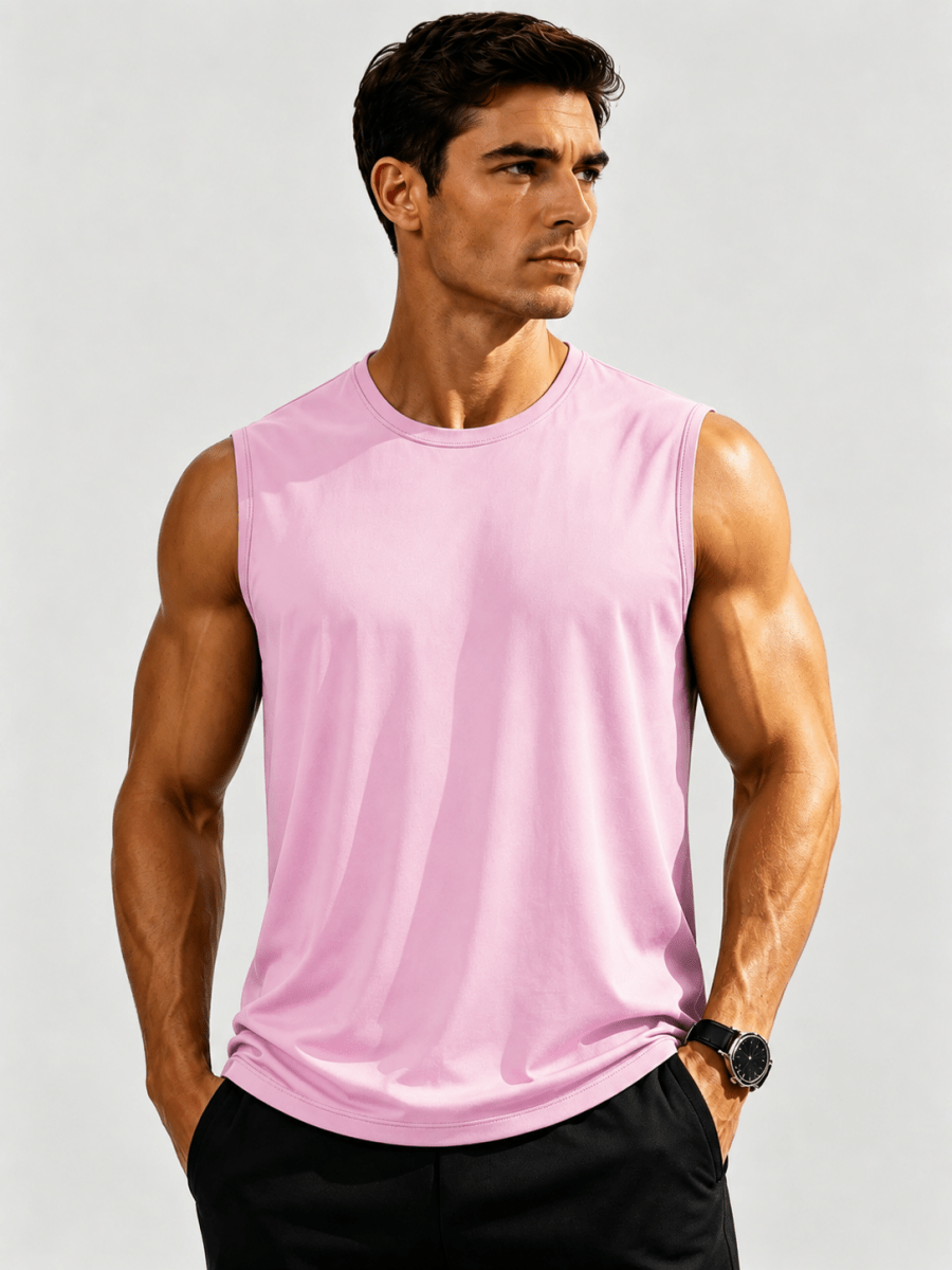 TACVASEN Pink Men's Sleeveless Shirt Quick Dry UPF 50+ Gym Tank Top