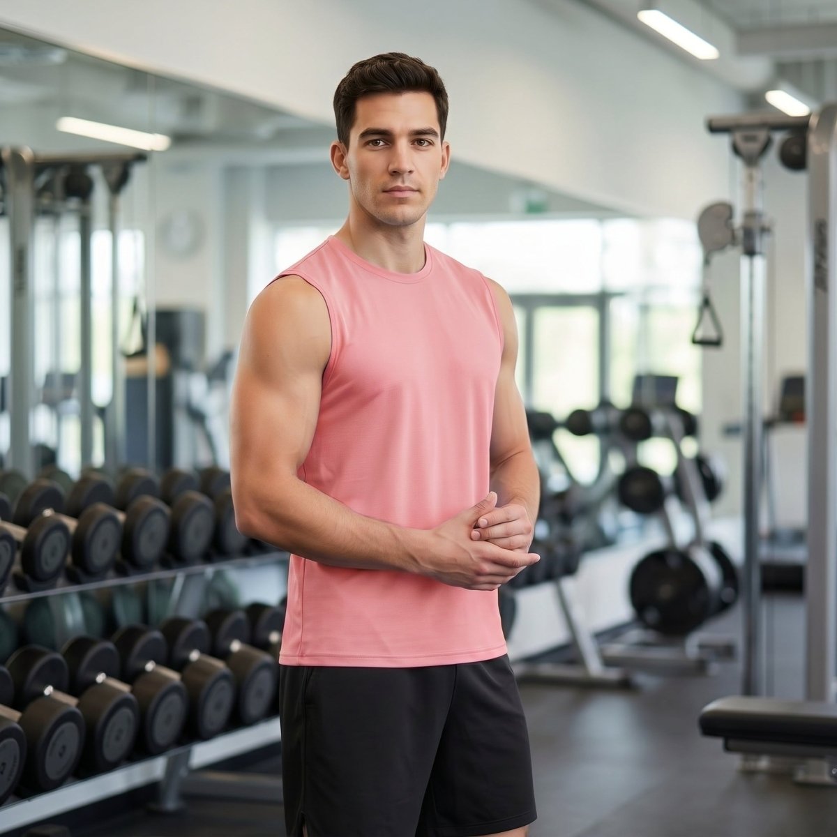 TACVASEN Pink Men's Sleeveless Shirt Quick Dry UPF 50+ Gym Tank Top