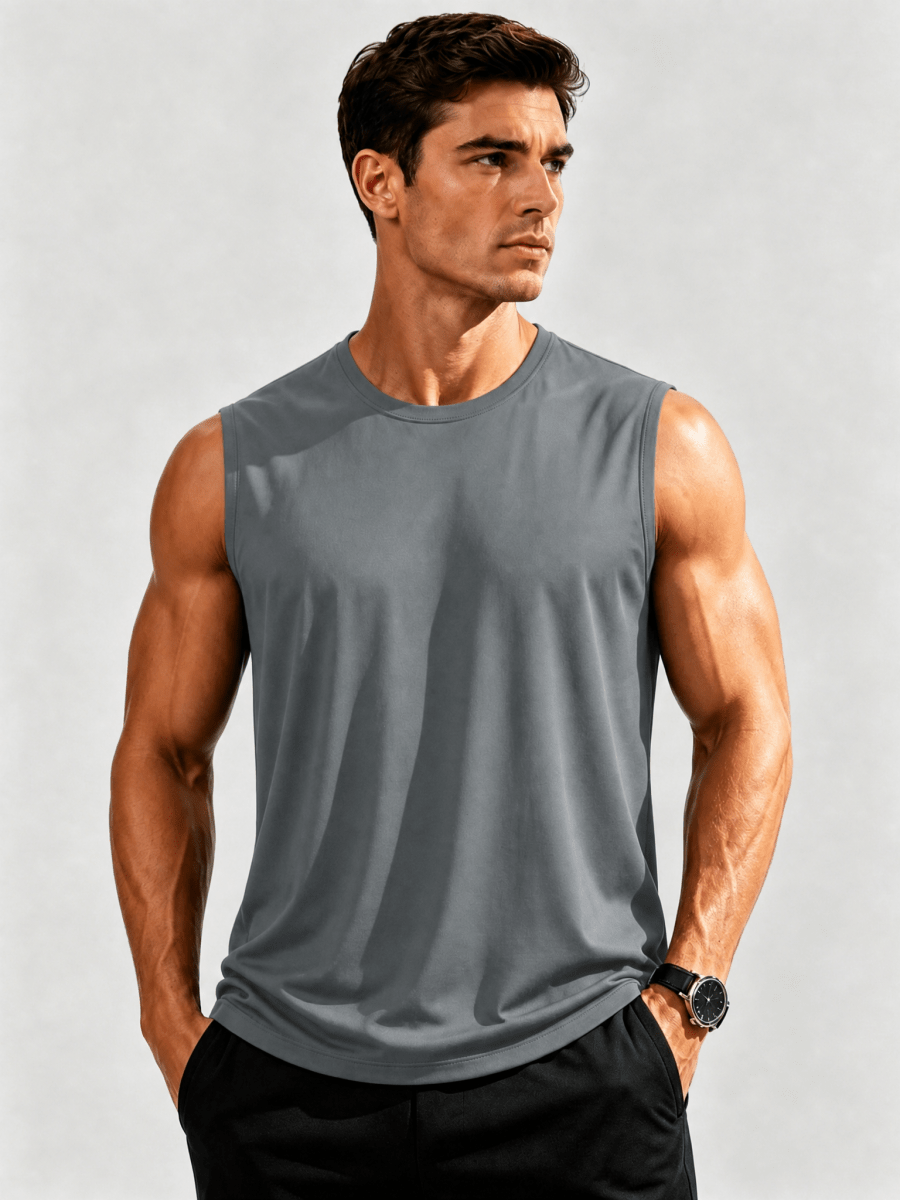 TACVASEN Dark Grey Men's Sleeveless Shirt Quick Dry UPF 50+ Gym Tank Top