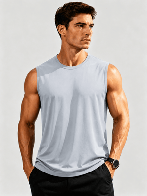 TACVASEN Light Grey Men's Sleeveless Shirt Quick Dry UPF 50+ Gym Tank Top