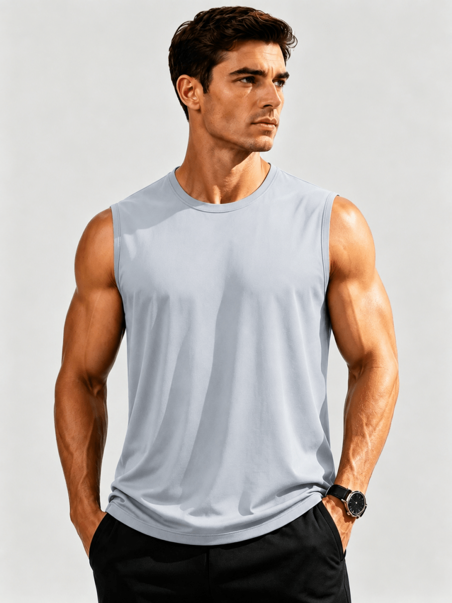 TACVASEN Light Grey Men's Sleeveless Shirt Quick Dry UPF 50+ Gym Tank Top