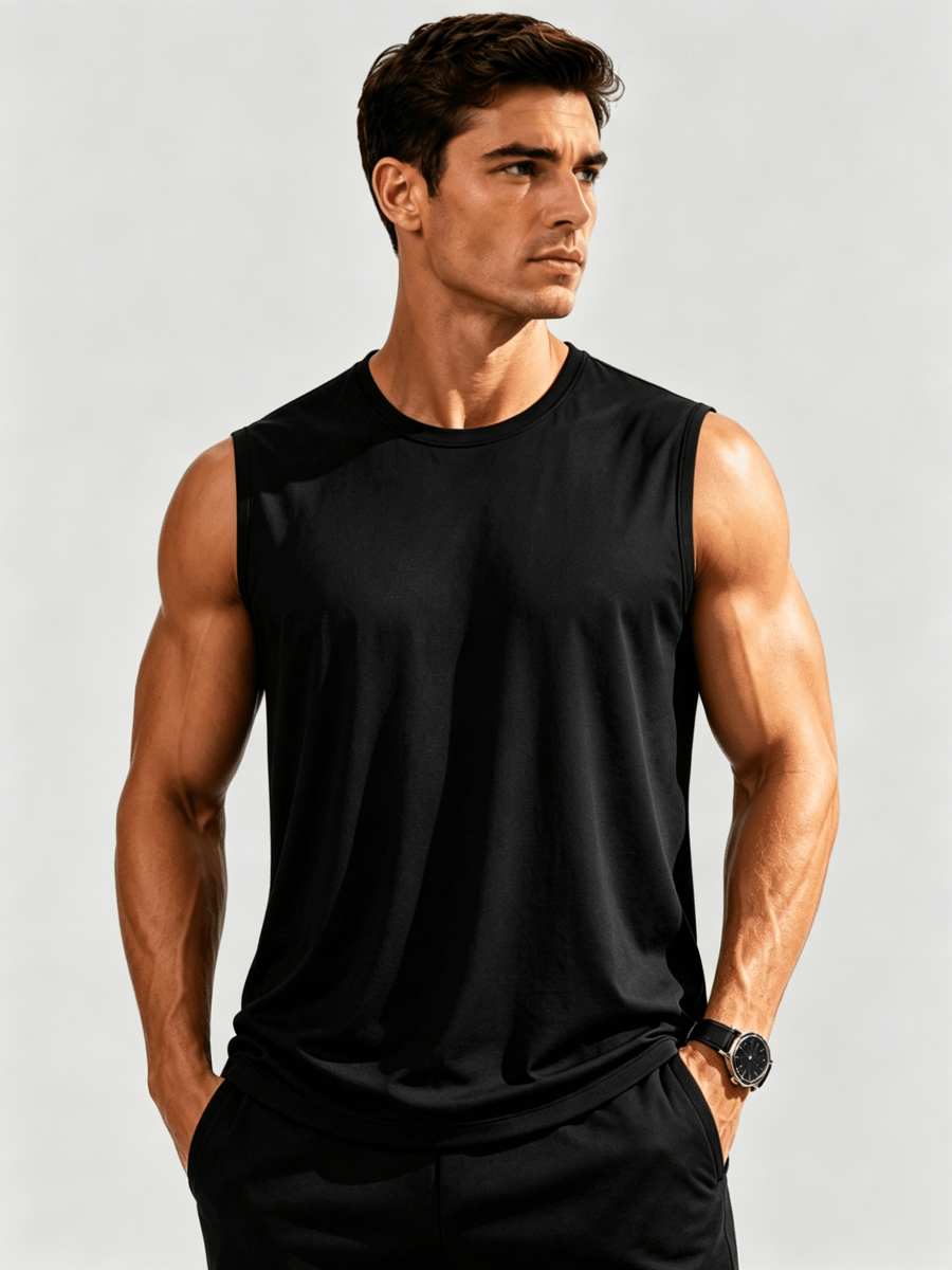 TACVASEN Black Men's Sleeveless Shirt Quick Dry UPF 50+ Gym Tank Top