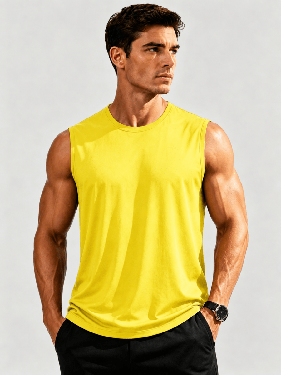 TACVASEN Yellow Men's Sleeveless Shirt Quick Dry UPF 50+ Gym Tank Top