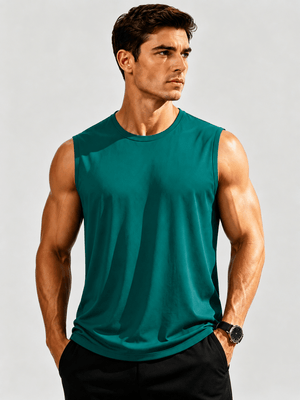 TACVASEN Emerald Green Men's Sleeveless Shirt Quick Dry UPF 50+ Gym Tank Top