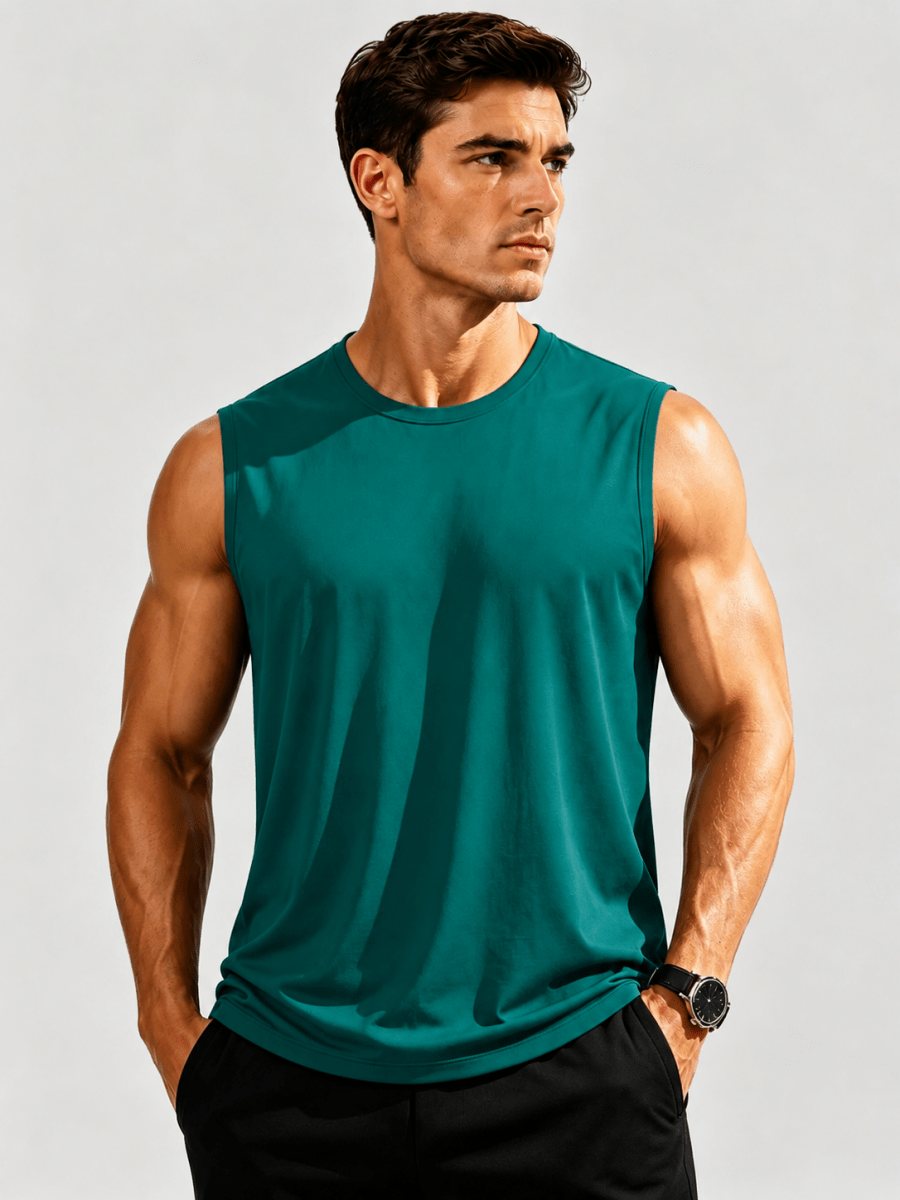 TACVASEN Emerald Green Men's Sleeveless Shirt Quick Dry UPF 50+ Gym Tank Top