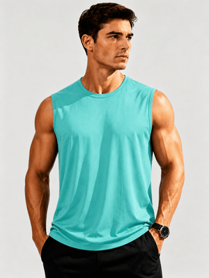 TACVASEN Grey Green Men's Sleeveless Shirt Quick Dry UPF 50+ Gym Tank Top
