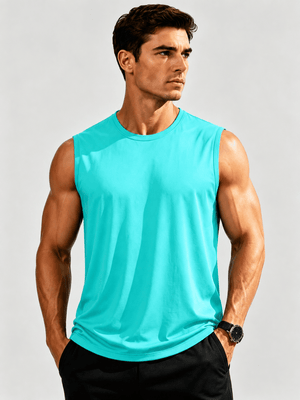 TACVASEN Light Lake Blue Men's Sleeveless Shirt Quick Dry UPF 50+ Gym Tank Top