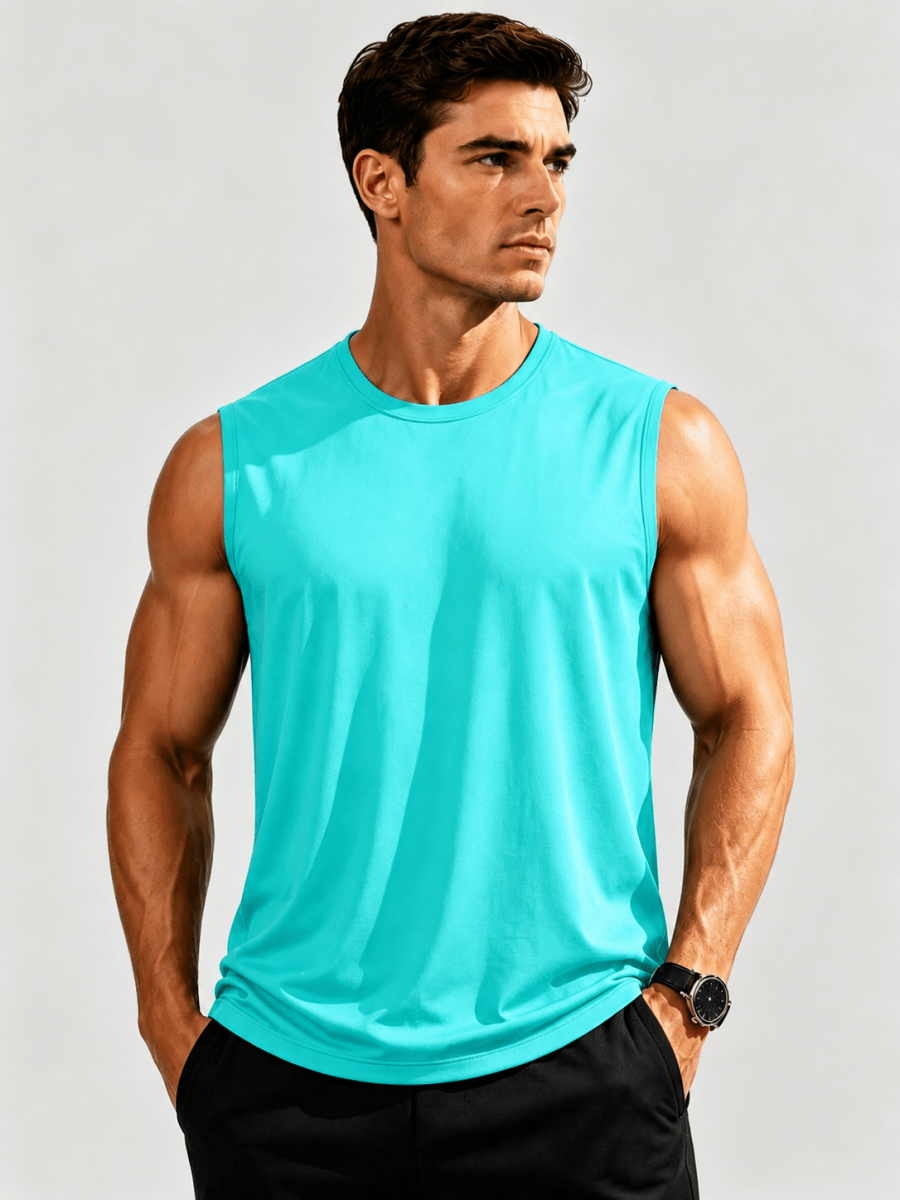 TACVASEN Light Lake Blue Men's Sleeveless Shirt Quick Dry UPF 50+ Gym Tank Top