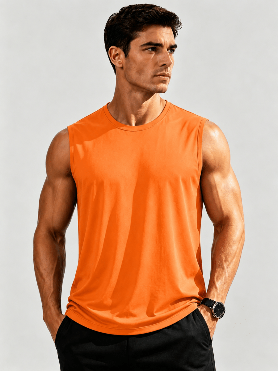 TACVASEN Orange Men's Sleeveless Shirt Quick Dry UPF 50+ Gym Tank Top