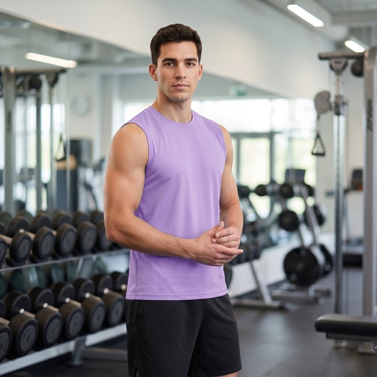 TACVASEN Light Purple Men's Sleeveless Shirt Quick Dry UPF 50+ Gym Tank Top