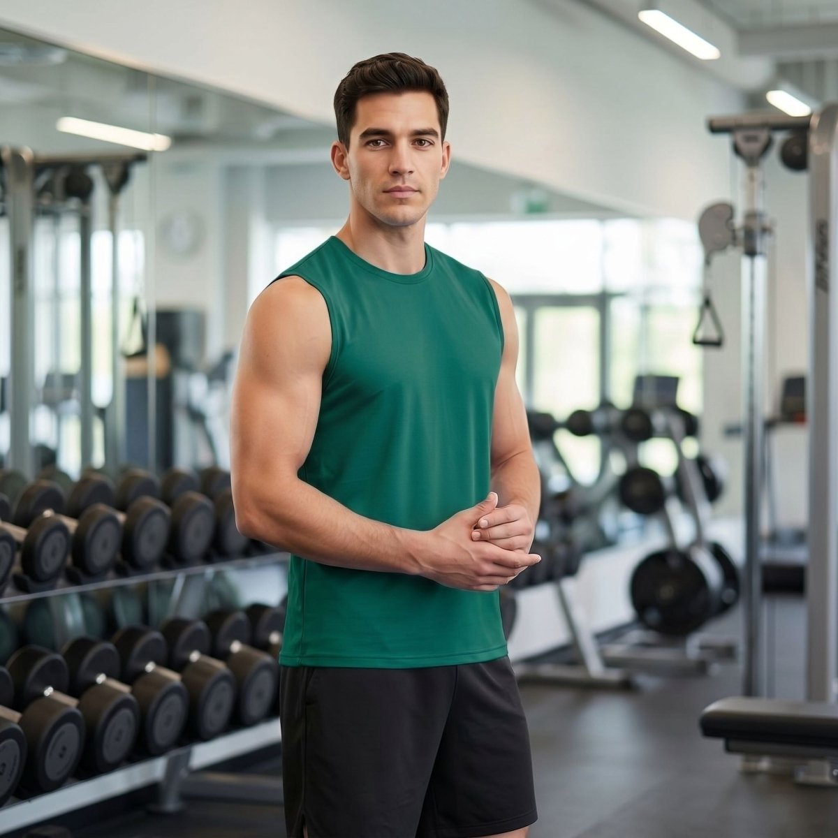 TACVASEN Emerald Green Men's Sleeveless Shirt Quick Dry UPF 50+ Gym Tank Top