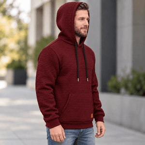 TACVASEN Wine Red Men's Small Square Texture Hooded Pullover Shirt