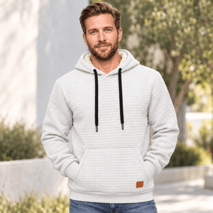 TACVASEN White Men's Small Square Texture Hooded Pullover Shirt