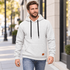 TACVASEN White Men's Small Square Texture Hooded Pullover Shirt