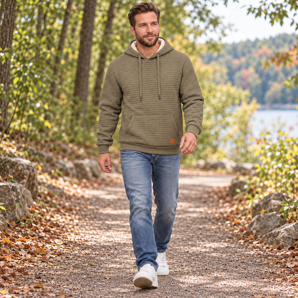 TACVASEN Khaki Men's Small Square Texture Hooded Pullover Shirt