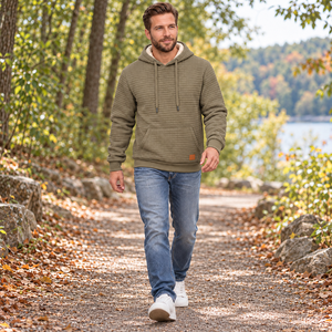 TACVASEN Khaki Men's Small Square Texture Hooded Pullover Shirt