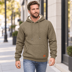 TACVASEN Khaki Men's Small Square Texture Hooded Pullover Shirt