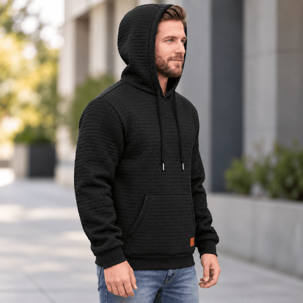 TACVASEN Black Men's Small Square Texture Hooded Pullover Shirt