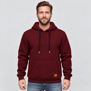 TACVASEN Wine Red Men's Small Square Texture Hooded Pullover Shirt