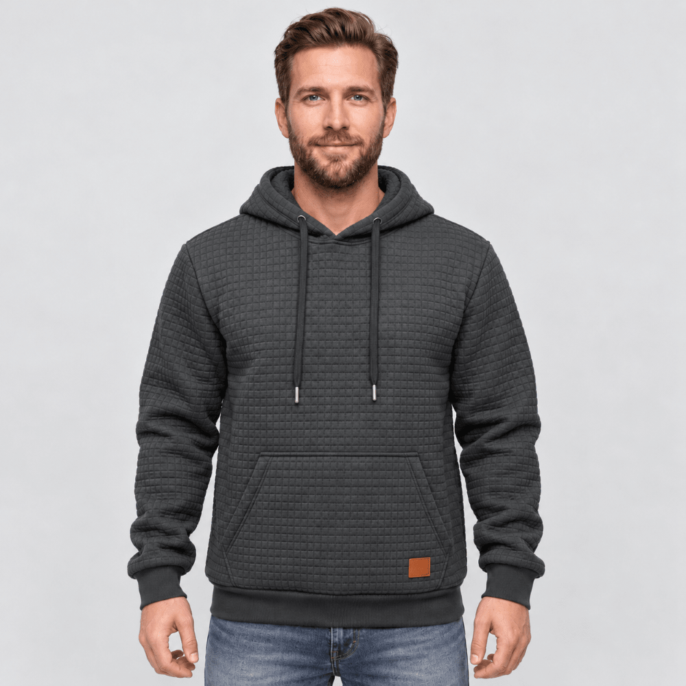 TACVASEN Dark Grey Men's Small Square Texture Hooded Pullover Shirt