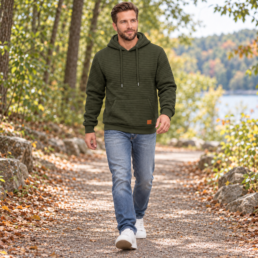 TACVASEN Army Green Men's Small Square Texture Hooded Pullover Shirt