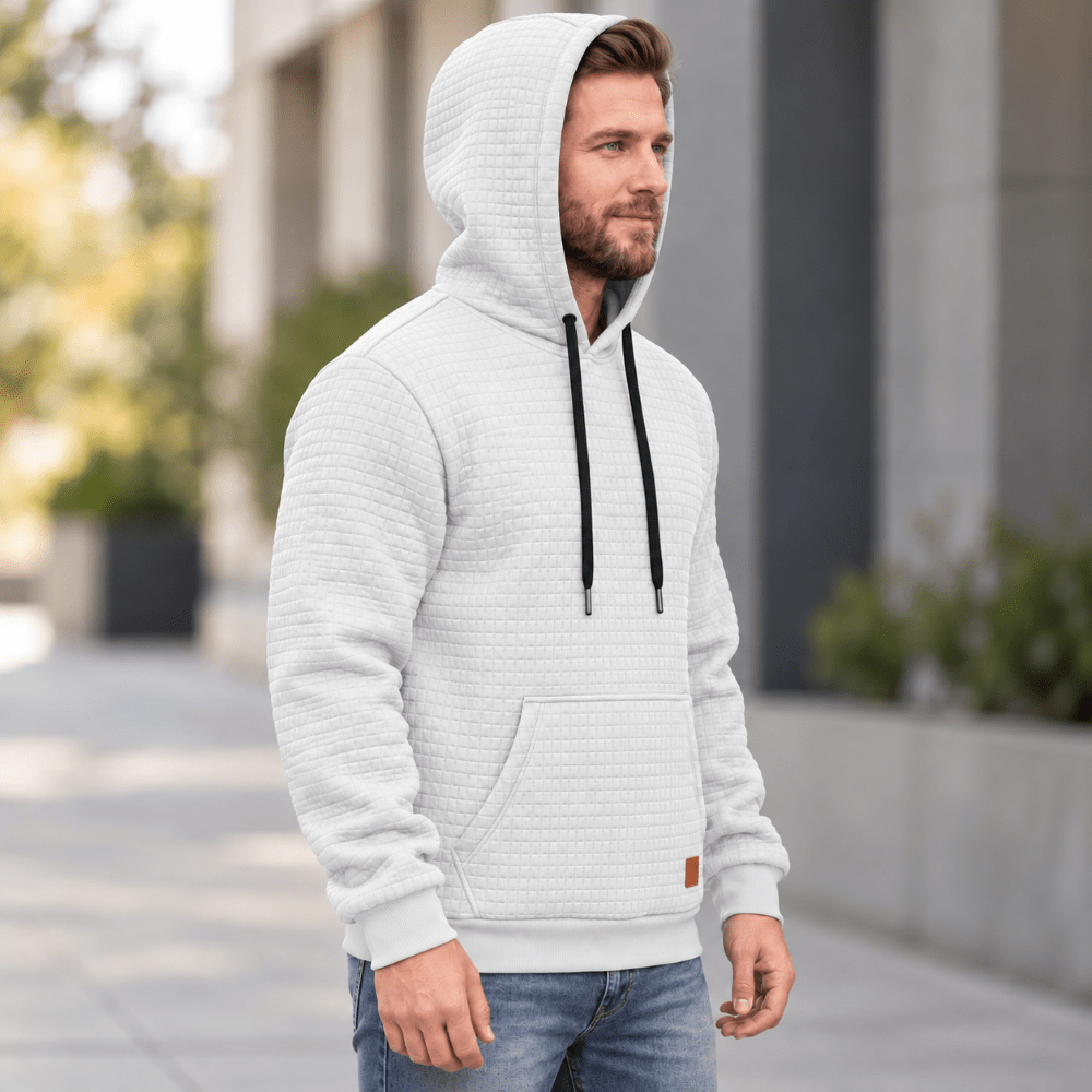 TACVASEN White Men's Small Square Texture Hooded Pullover Shirt