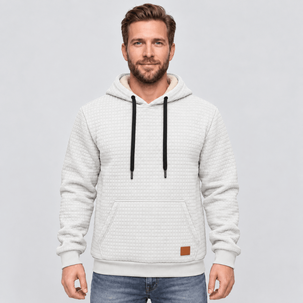 TACVASEN White Men's Small Square Texture Hooded Pullover Shirt