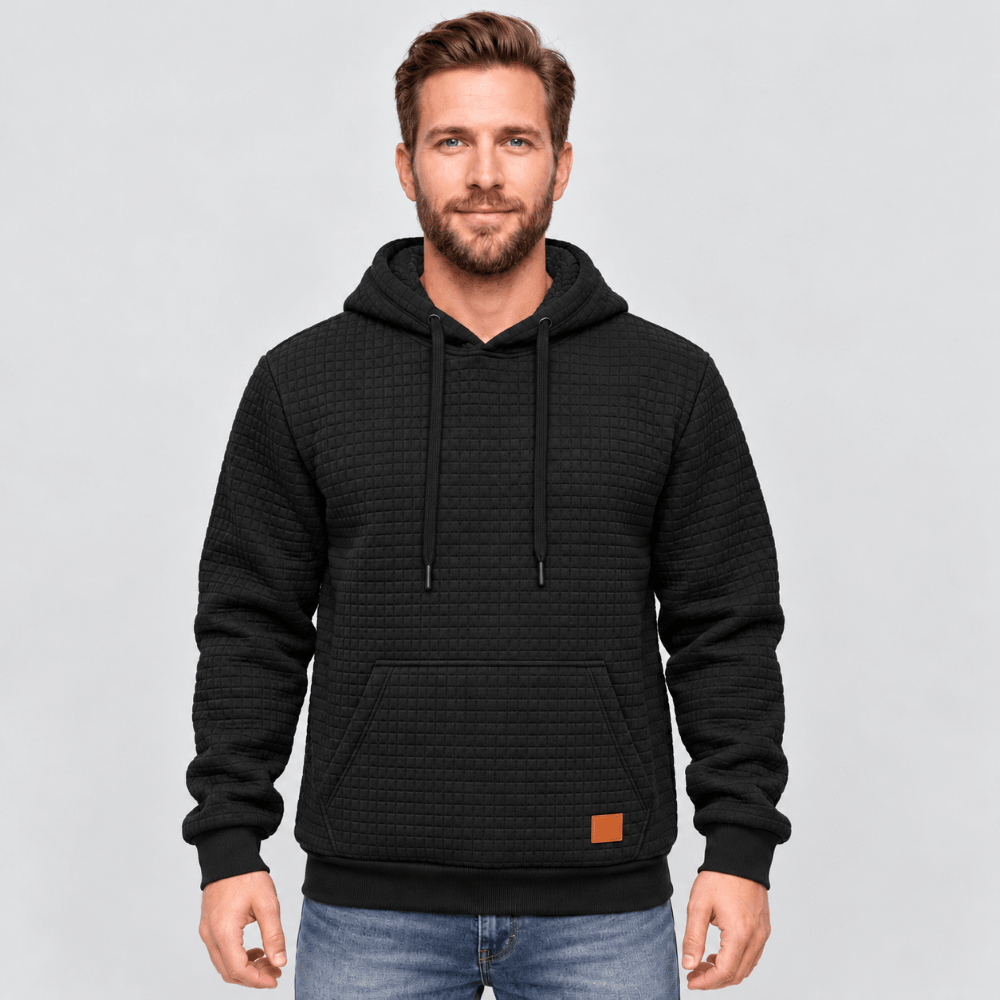 TACVASEN Black Men's Small Square Texture Hooded Pullover Shirt