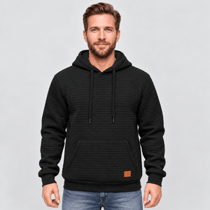 TACVASEN Black Men's Small Square Texture Hooded Pullover Shirt
