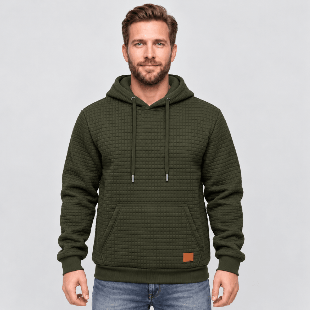 TACVASEN Army Green Men's Small Square Texture Hooded Pullover Shirt