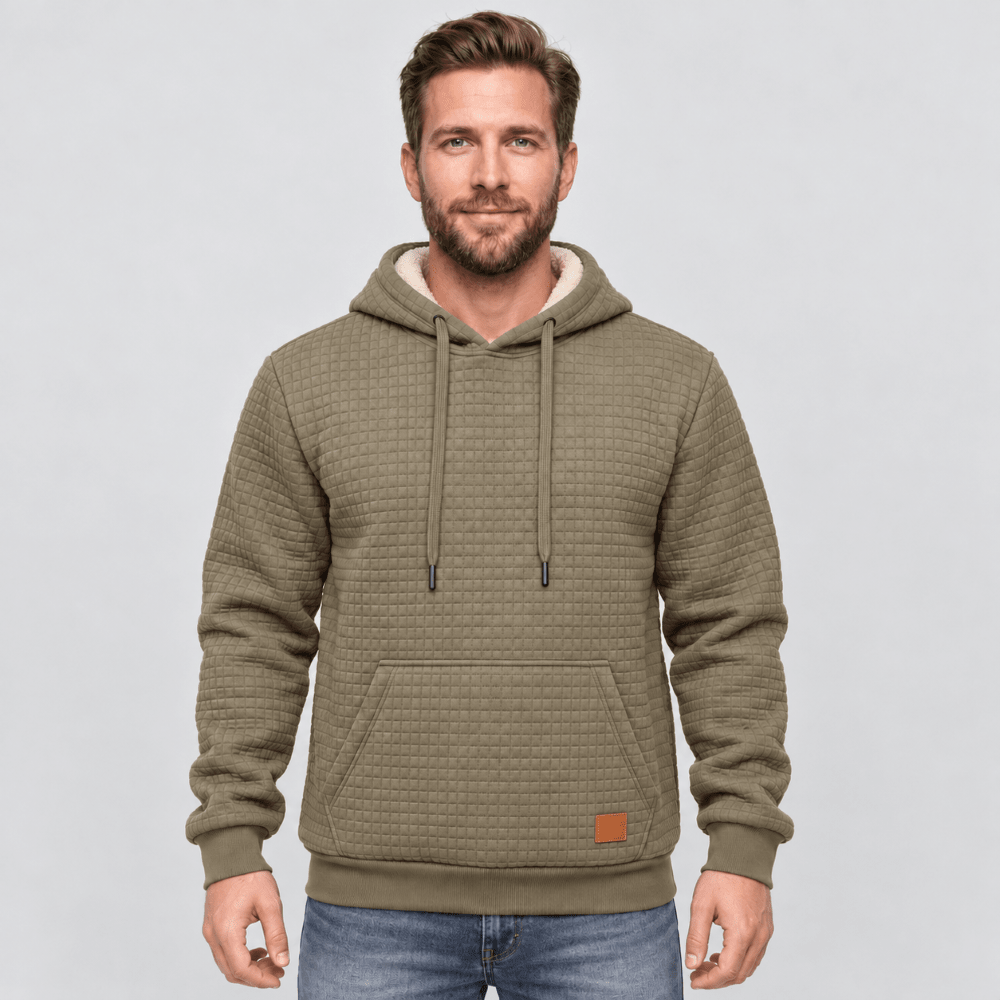 TACVASEN Khaki Men's Small Square Texture Hooded Pullover Shirt