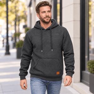 TACVASEN Dark Grey Men's Small Square Texture Hooded Pullover Shirt