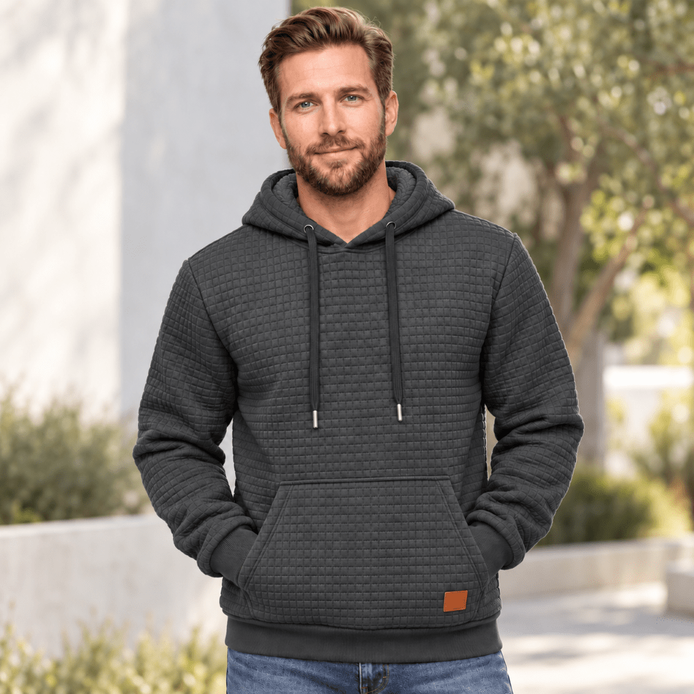 TACVASEN Dark Grey Men's Small Square Texture Hooded Pullover Shirt