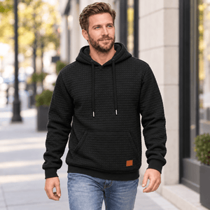 TACVASEN Black Men's Small Square Texture Hooded Pullover Shirt