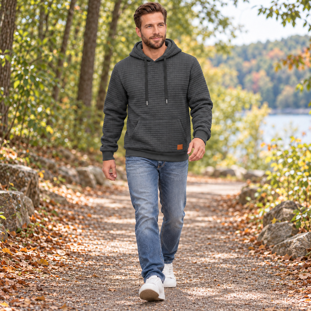 TACVASEN Dark Grey Men's Small Square Texture Hooded Pullover Shirt