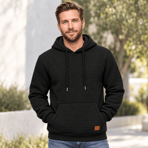 TACVASEN Black Men's Small Square Texture Hooded Pullover Shirt