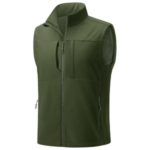 TACVASEN Army Green Softshell Vest Windproof Waterproof Lightweight Jacket