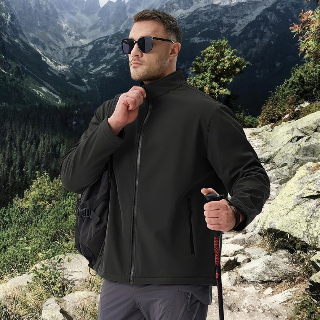 TACVASEN Black Men's Softshell Windproof Waterproof Coats Hiking Jackets