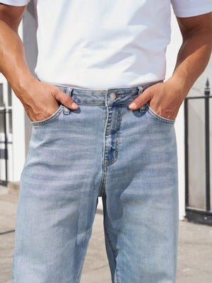 TACVASEN Light Blue Men's Straight Fit Jeans With Secure Storage