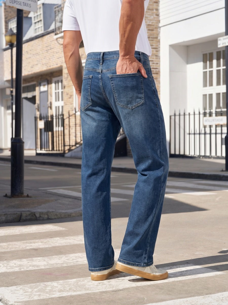 TACVASEN Vintage Blue Men's Straight Fit Jeans With Secure Storage
