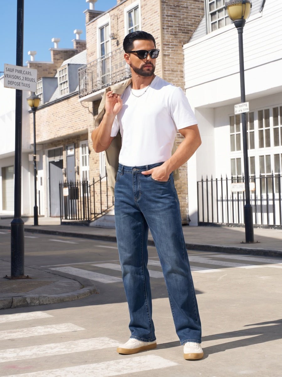 TACVASEN Vintage Blue Men's Straight Fit Jeans With Secure Storage