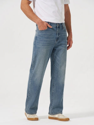 TACVASEN Medium Blue Men's Straight Fit Jeans With Secure Storage