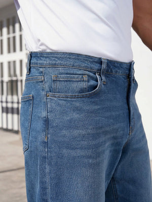 TACVASEN Medium Blue Men's Straight Fit Jeans With Secure Storage