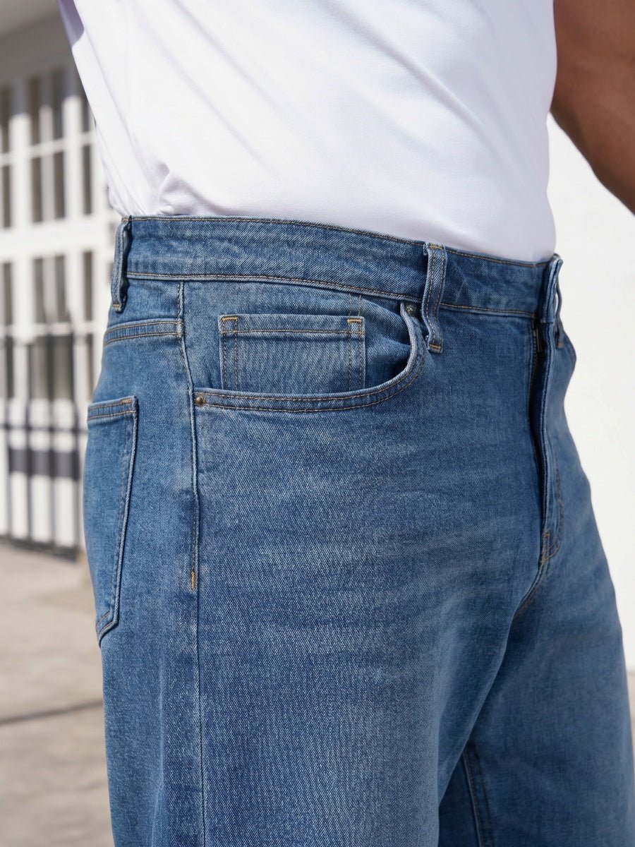 TACVASEN Medium Blue Men's Straight Fit Jeans With Secure Storage