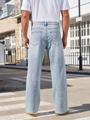 TACVASEN Light Blue Men's Straight Fit Jeans With Secure Storage
